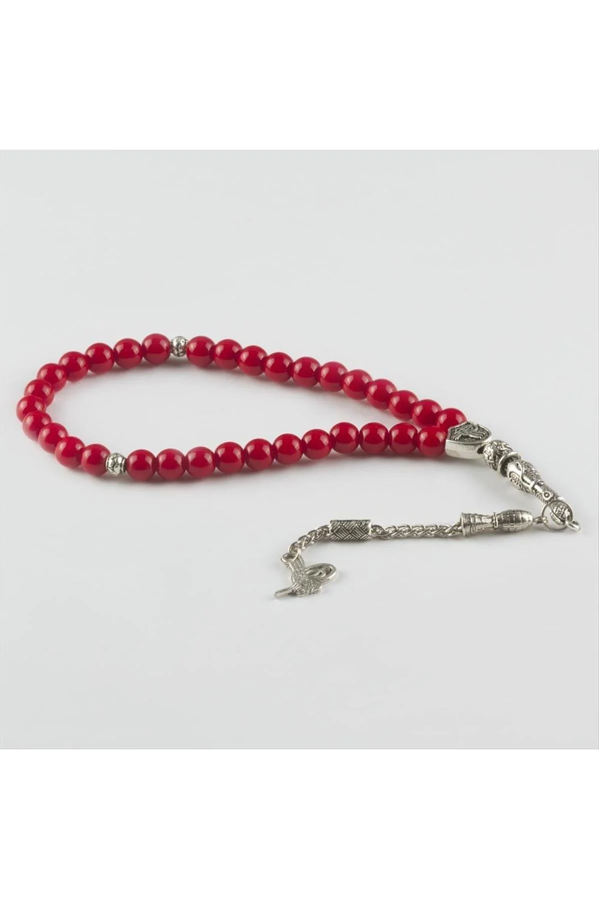 TECHMRT Mercan Doğaltaş Tesbih 8 (232352) mm-Gümüş Rengi