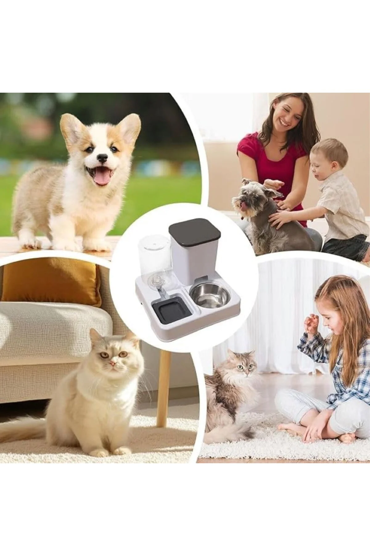 TechTic Otomatik Kedi&Köpek Mama Su Kabı 2'si 1 Arada Su Sebili E