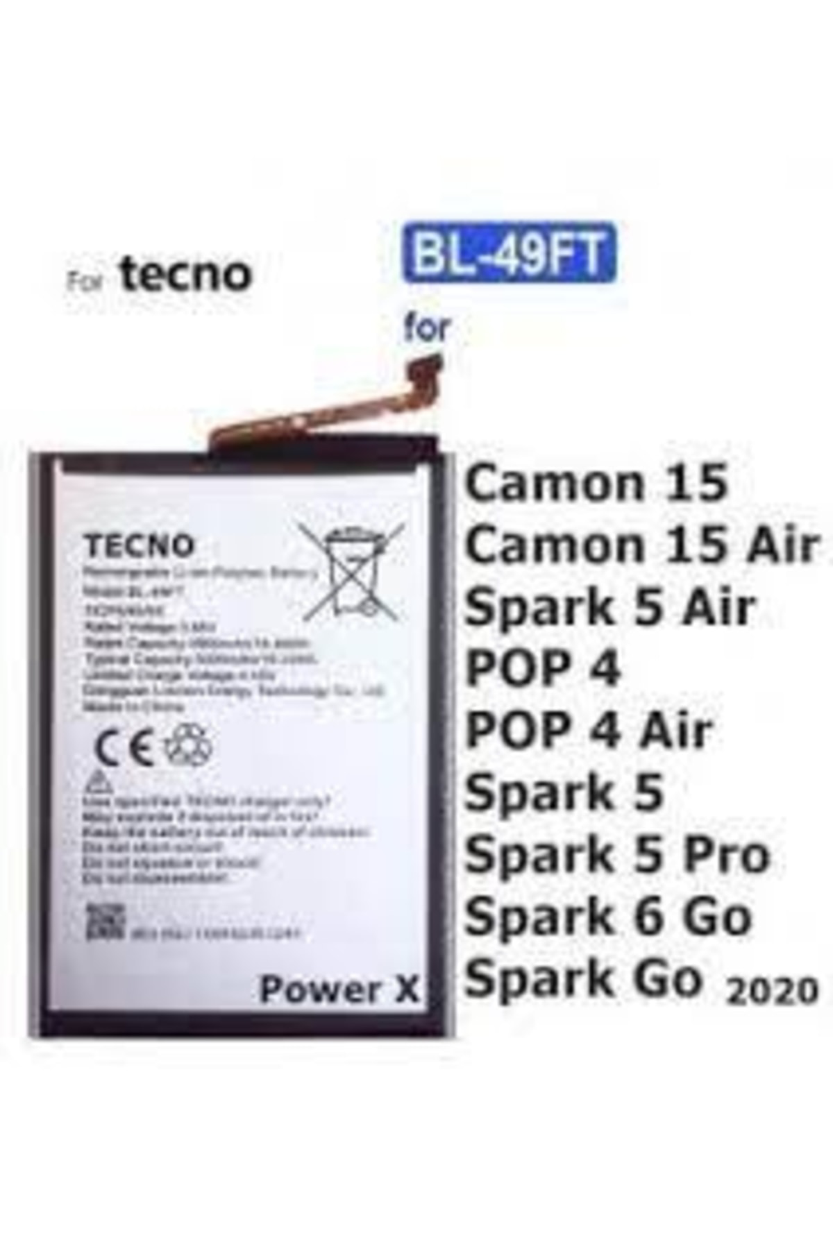 Axya Tecno Spark 5 Pil Batarya Bl-49 Ft