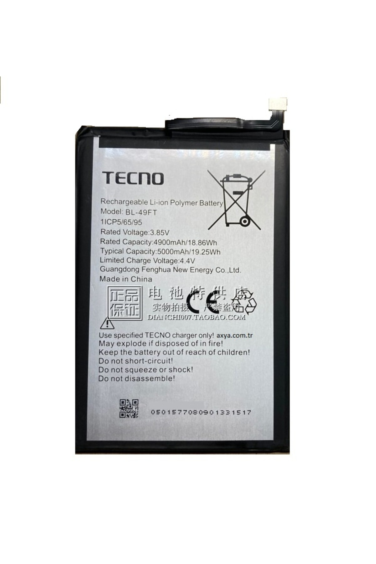 Axya Tecno Spark 5 Pil Batarya Bl-49 Ft