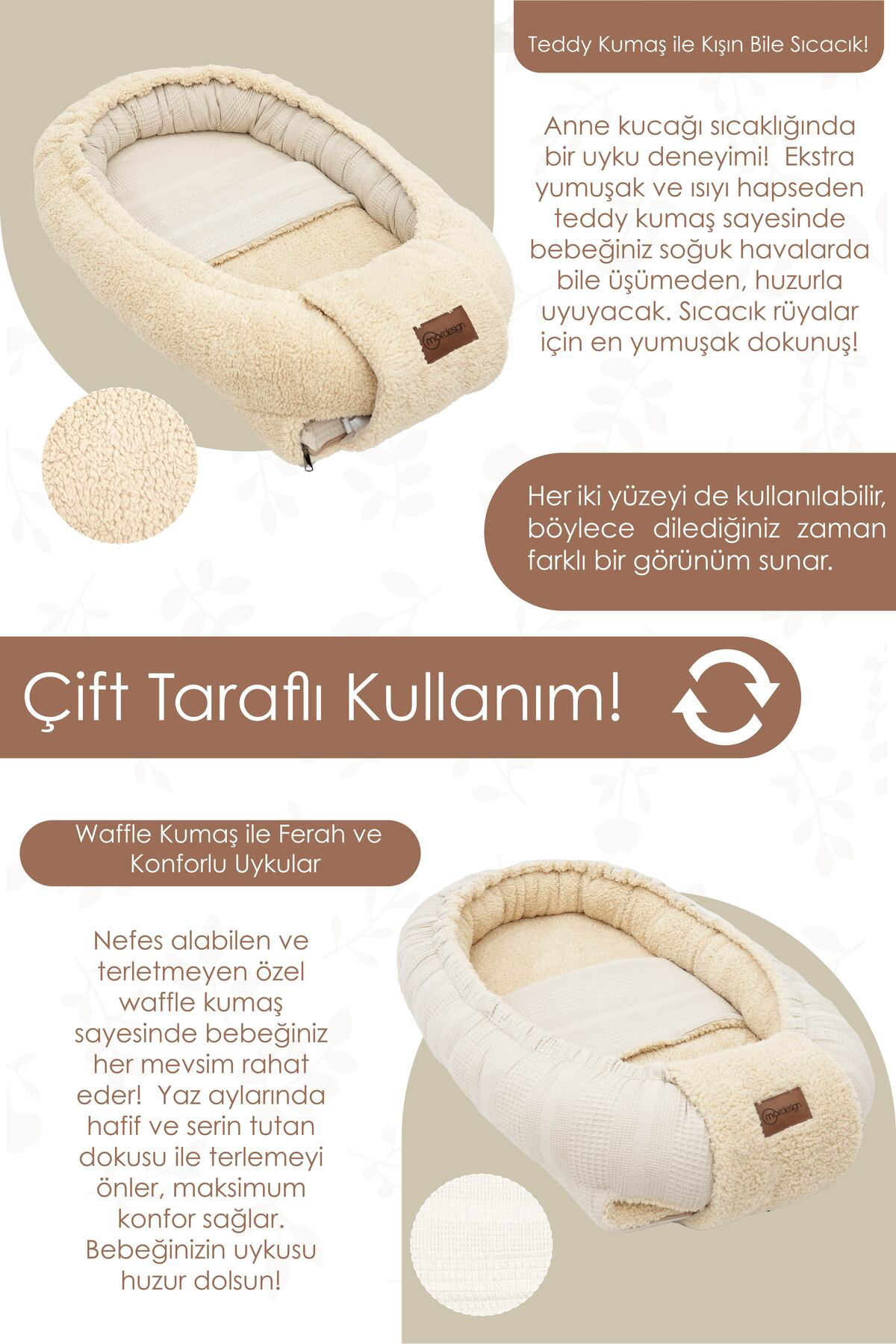 Mordesign Teddy Babynest, Anne Yani Bebek Yataği, Yazlik Ve Kişlik Çift Tar
