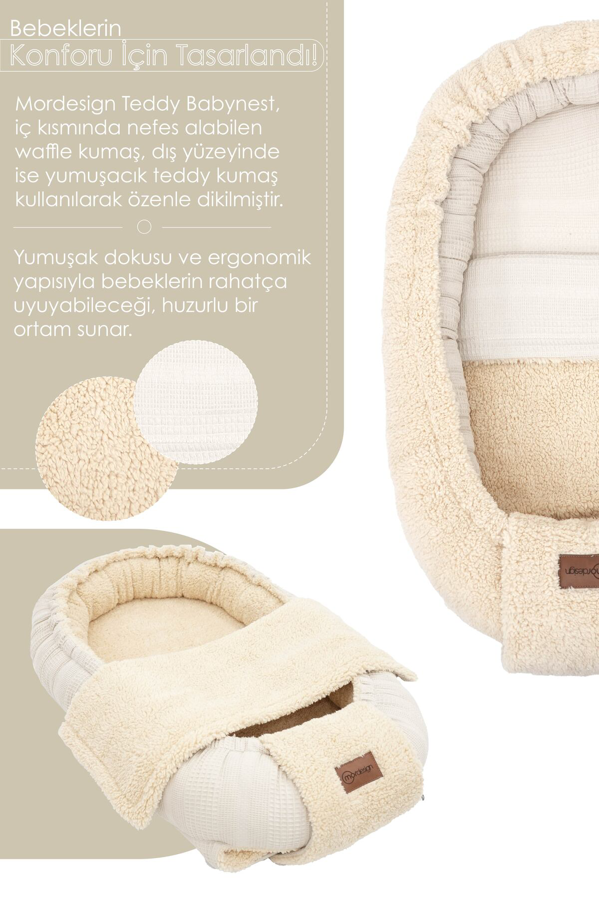 Mordesign Teddy Babynest, Anne Yani Bebek Yataği, Yazlik Ve Kişlik Çift Tar