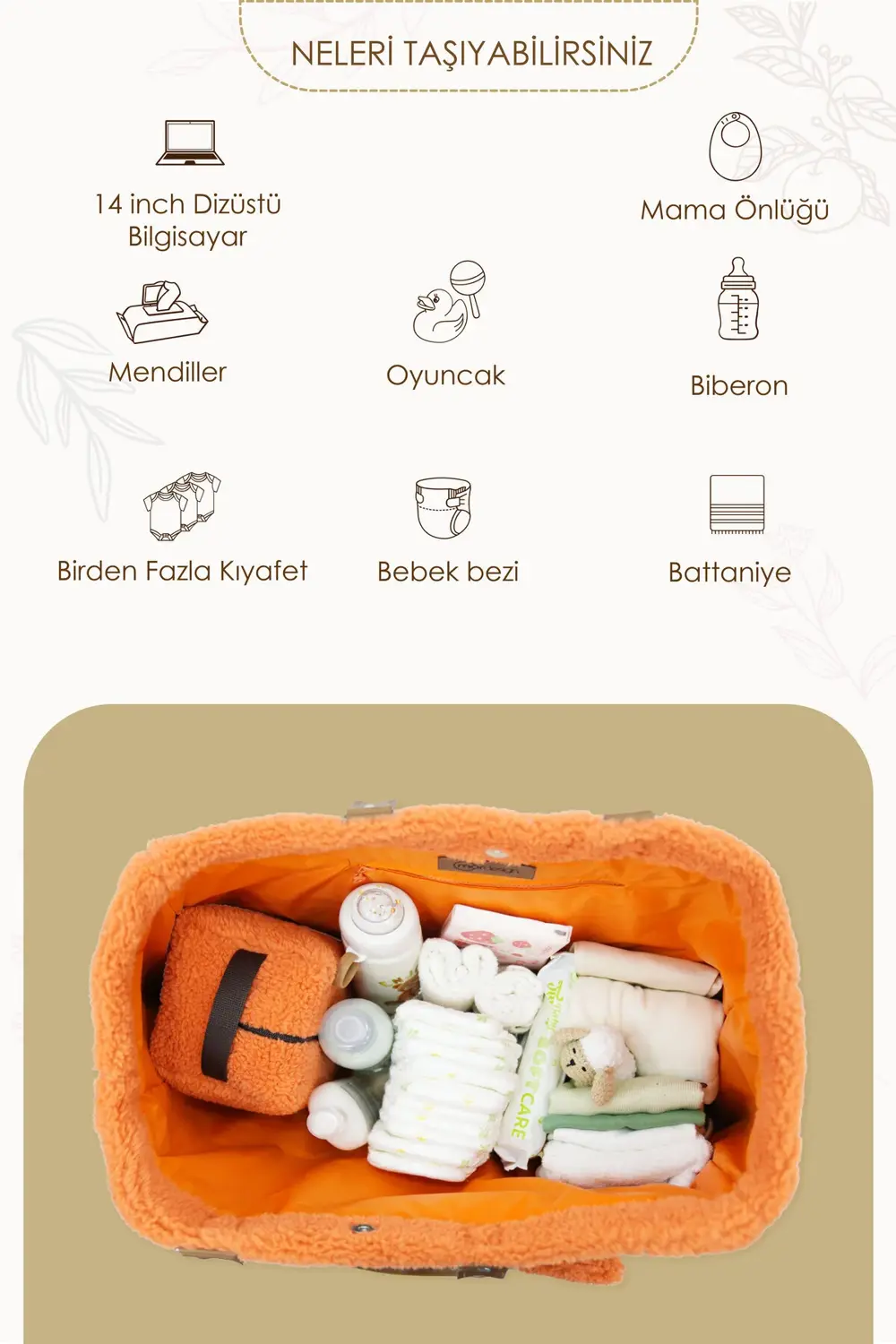 Mordesign Teddy Bag, Anne Bebek Bakım Çantası, Cüzdan Hediyeli, Xl Büyük Bo