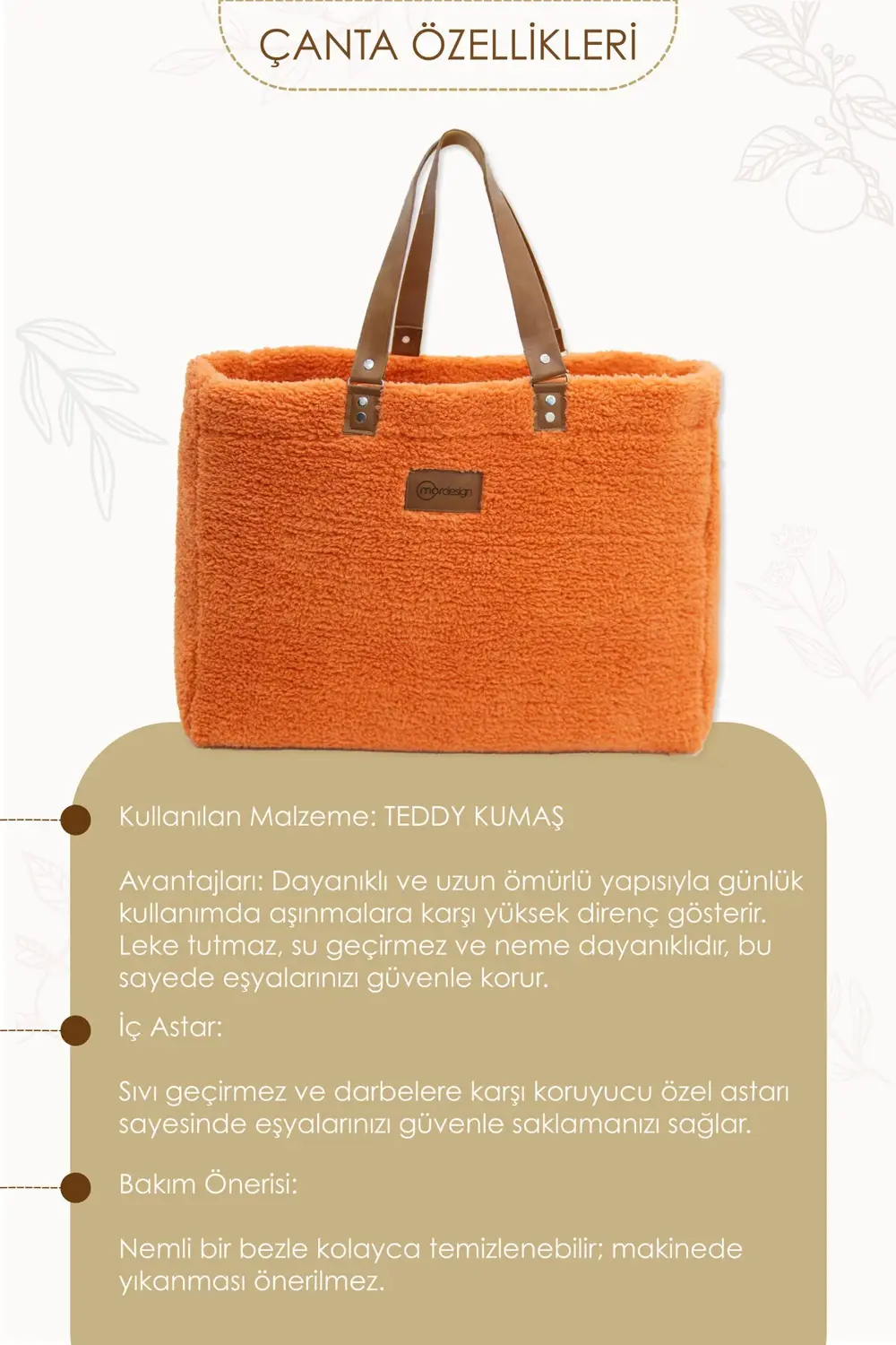 Mordesign Teddy Bag, Anne Bebek Bakım Çantası, Cüzdan Hediyeli, Xl Büyük Bo