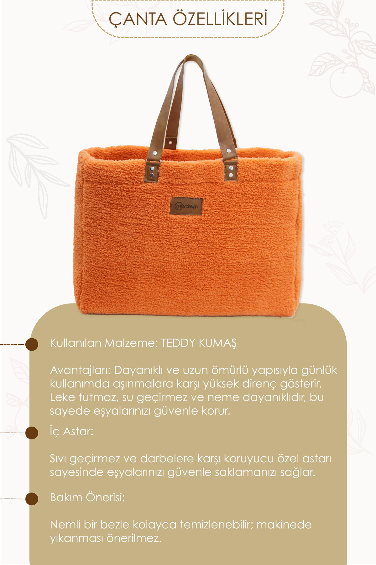 Mordesign Teddy Bag, Anne Bebek Bakım Çantası, Cüzdan Hediyeli, Xl Büyük Bo