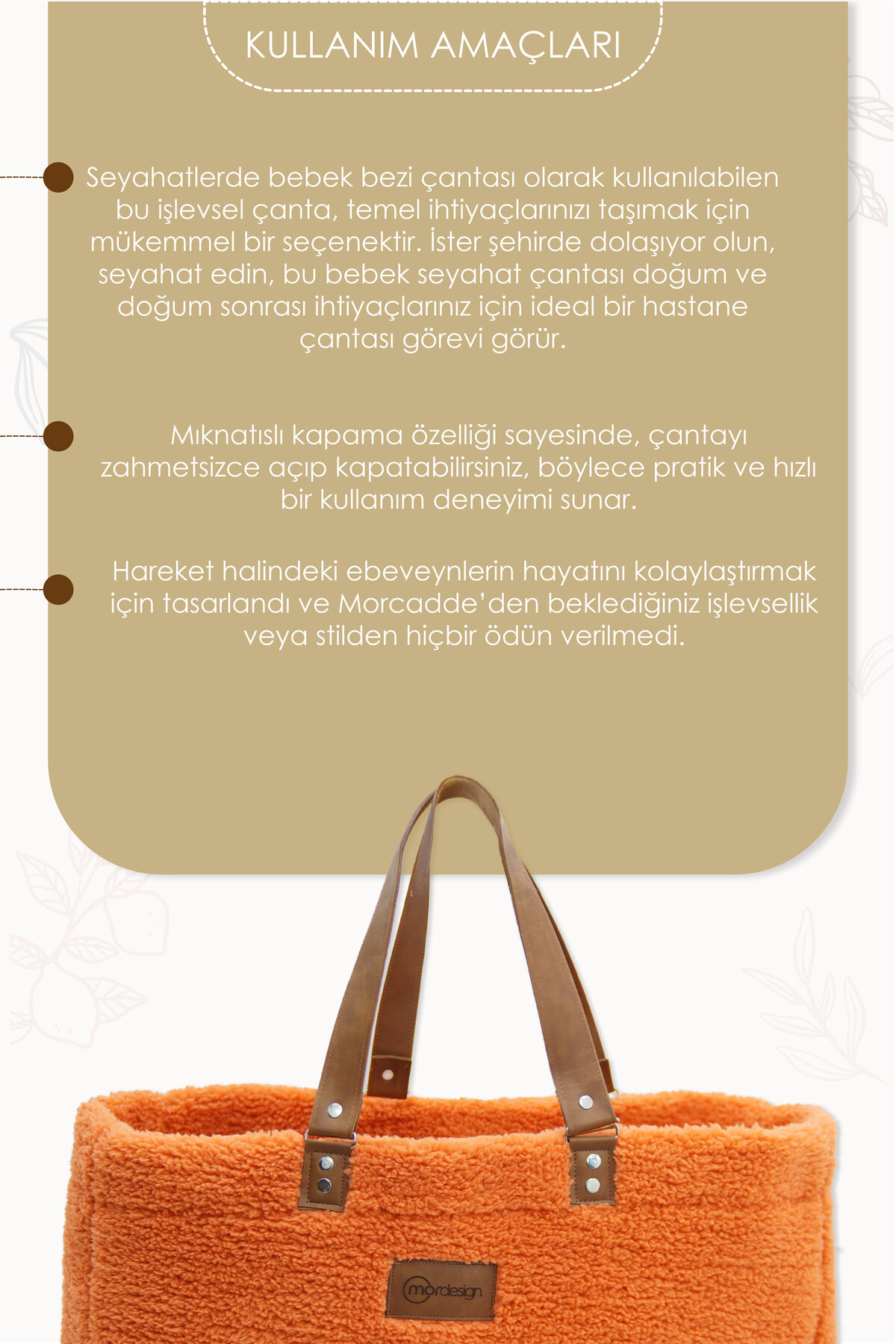 Mordesign Teddy Bag, Anne Bebek Bakım Çantası, Cüzdan Hediyeli, Xl Büyük Bo