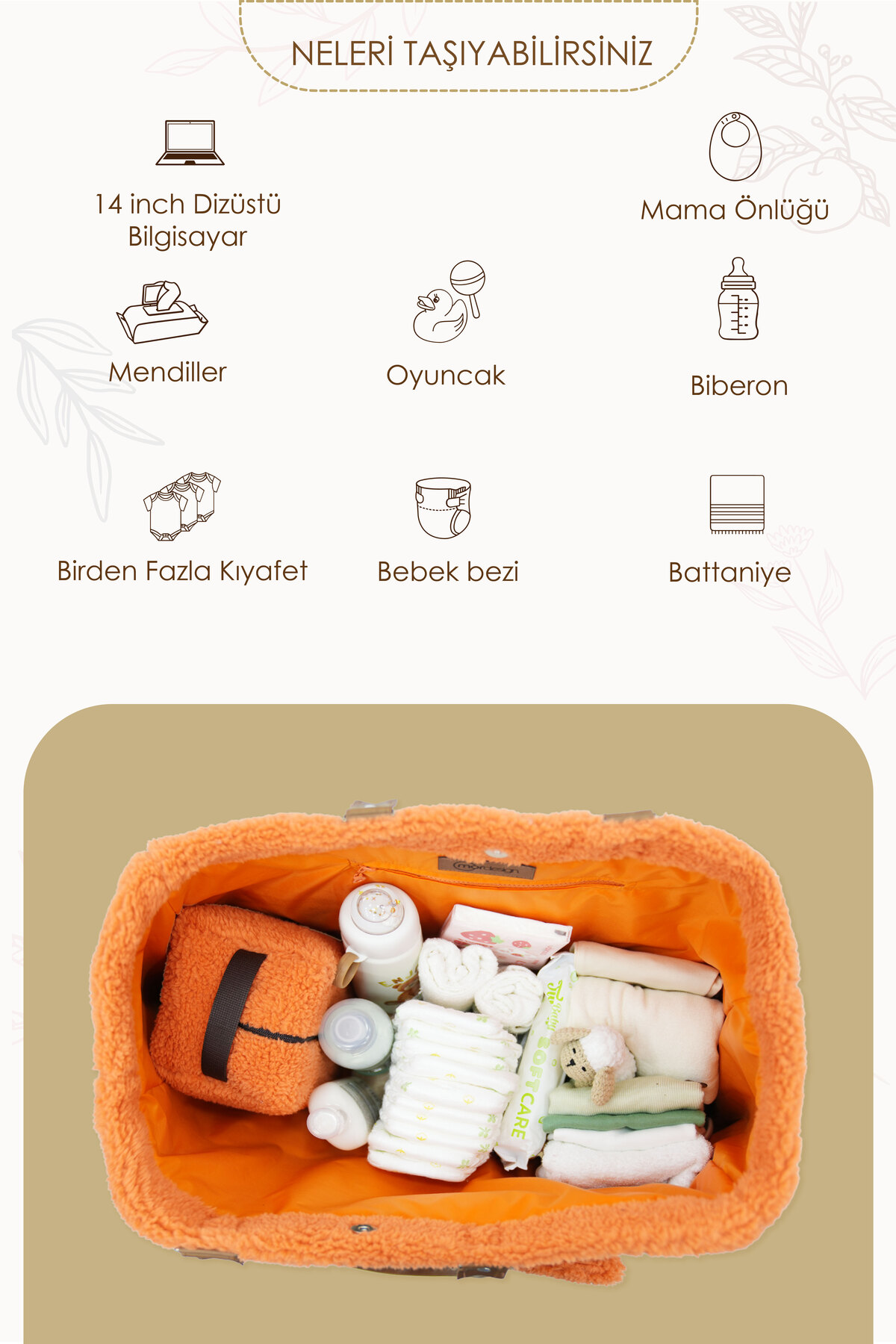 Mordesign Teddy Bag, Anne Bebek Bakım Çantası, Cüzdan Hediyeli, Xl Büyük Bo