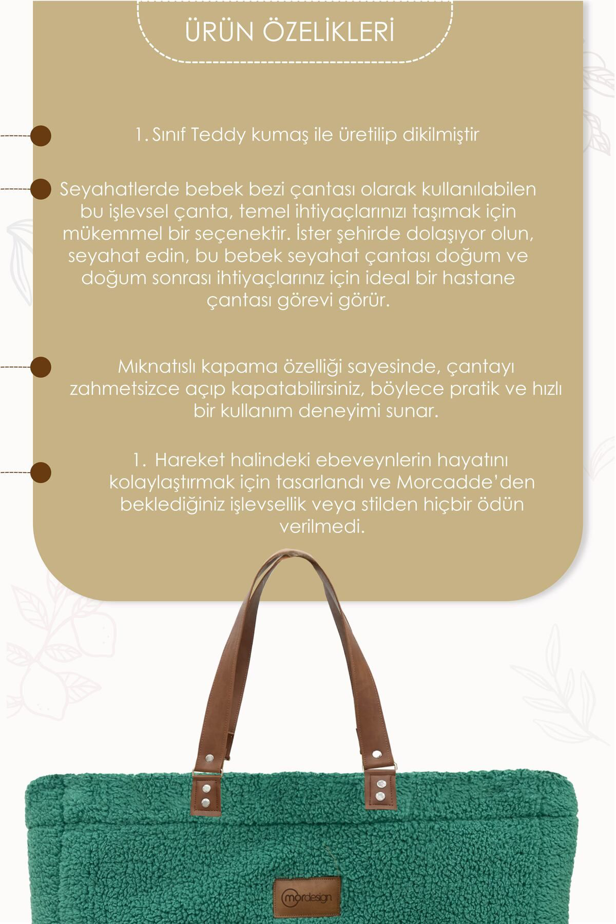 Mordesign Teddy Bag,Anne Bebek Bakım Çantası, Cüzdan Hediyeli, Xl Büyük Boy