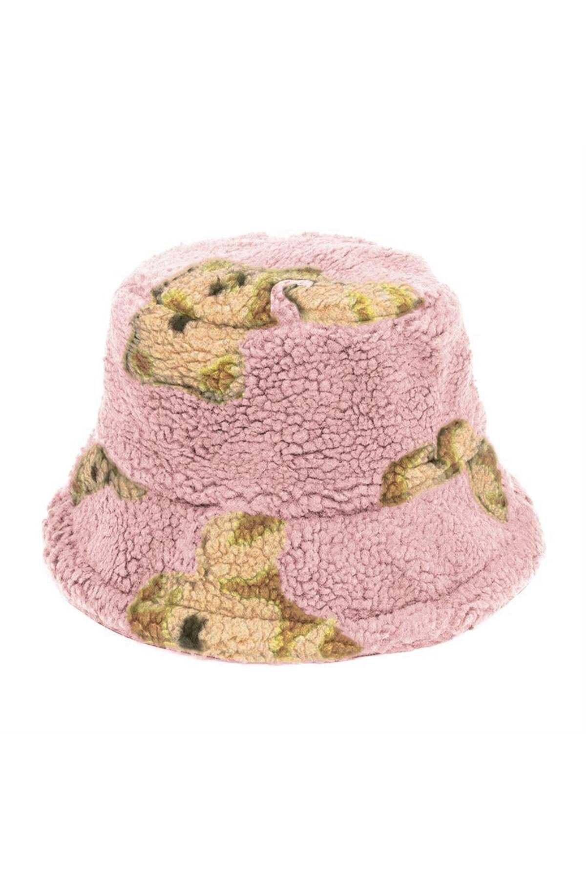 Teddy Bear Allover Pembe Kışlık Kalın Bucket Şapka