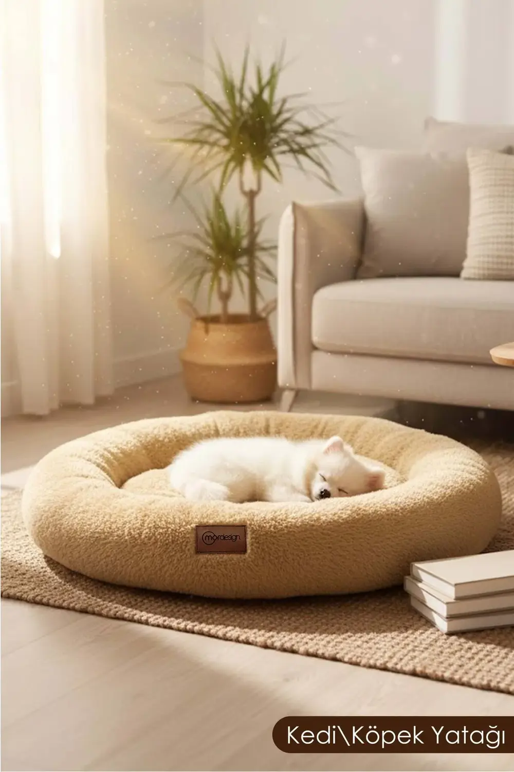 Mordesign Teddy Kumaş, Simit Kedi Yatağı, Köpek Yatağı,Evcil Hayvan Minderi