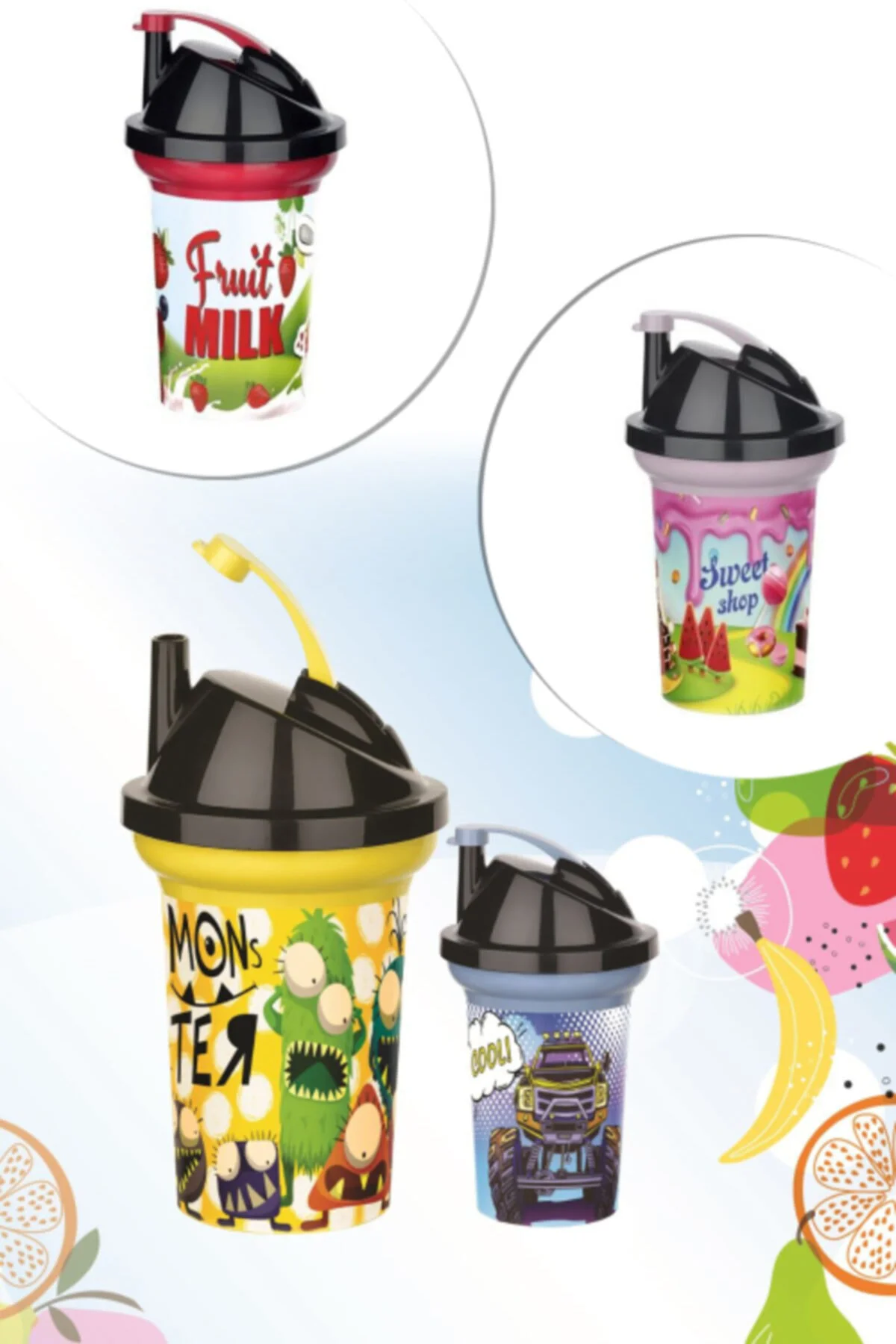 Tedy Pipetli Çuk Içecek Bardağı Desenli Bardak 300ml