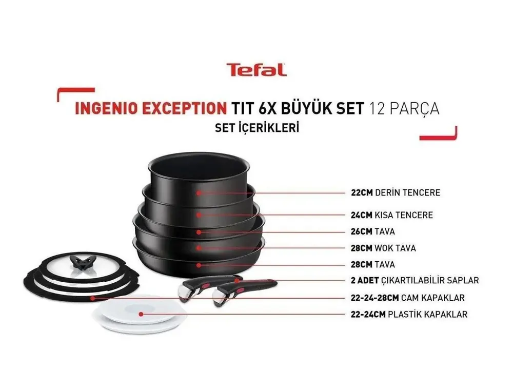 Tefal Ingenio Exception Titanyum 6X Büyük Set 12 Parça Titanium