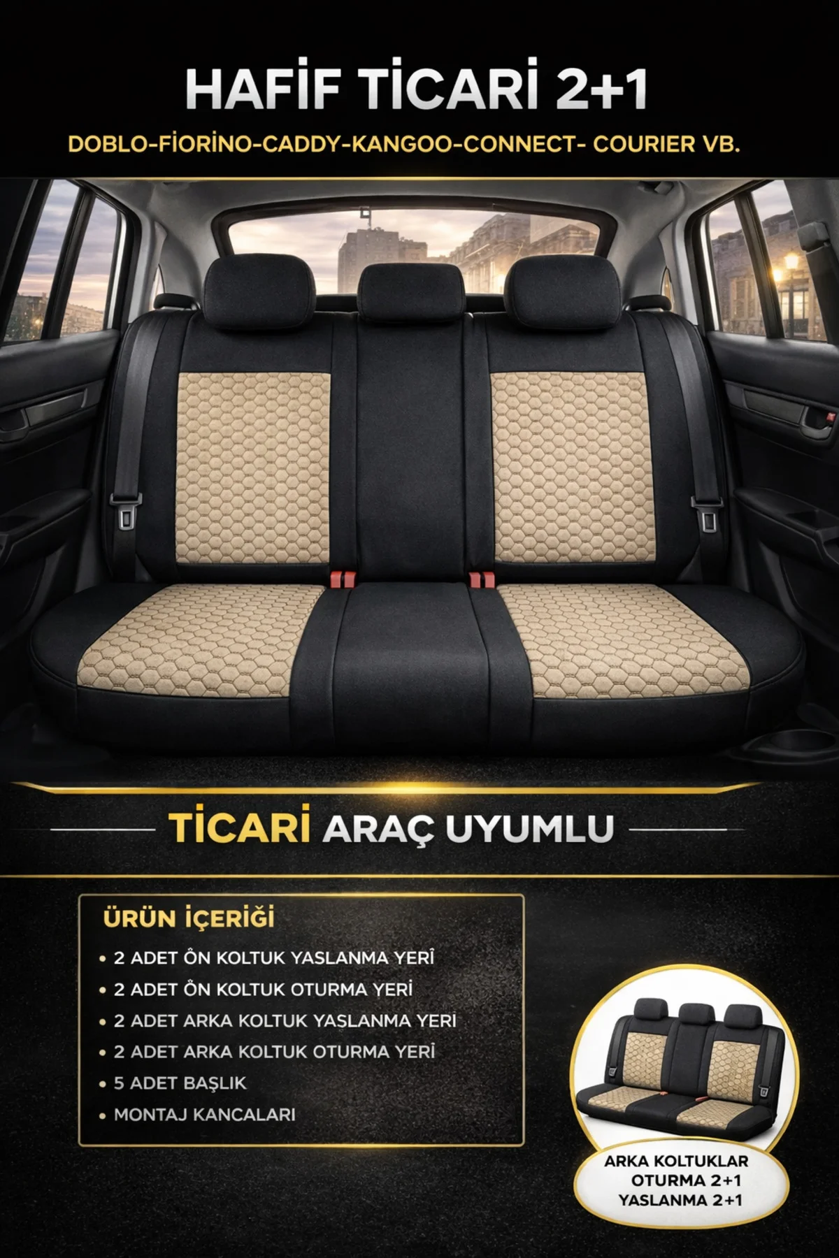 Tegin Üniversal Ticari 2+1 Altay Serisi Bel Destekli Koltuk Kılıfı - Bej Siyah, Kolay Montaj Fiyatı, Yorumları ve Özellikleri