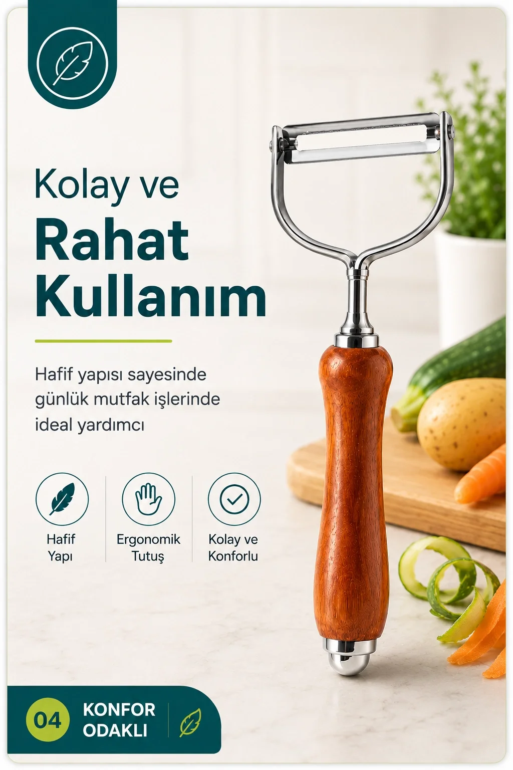 Tek Başlıklı Ahşap Saplı Metal Soyacak Sebze ve Meyve İçin Pratik Kullanım