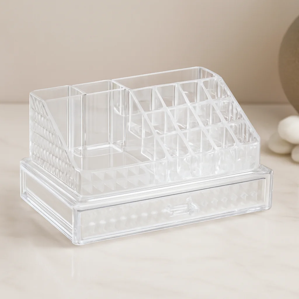 Tek Çekmeceli 16 Bölmeli Şeffaf Makyaj ve Takı Organizeri 23.3x13.5x11.5 cm Tek Çekmeceli 16 Bölmeli Şeffaf Makyaj ve Takı Organizeri 23.3x13.5x11.5 cm
