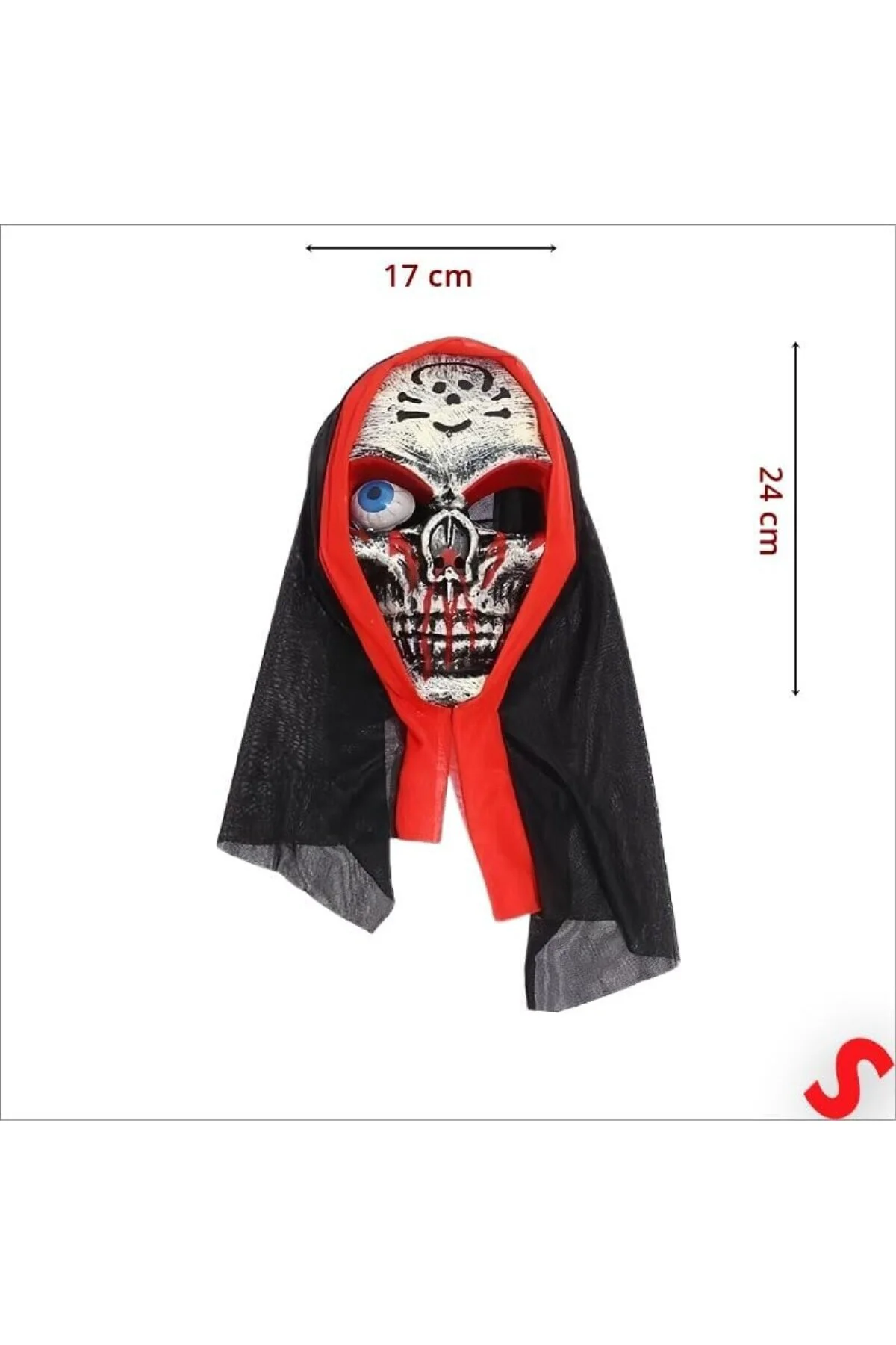 Tek Gözlü İskelet Maskesi, 24cm x 17cm - Beyaz