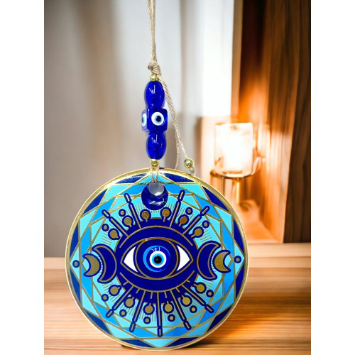 Tek Gözlü Piramit Desenli Nazar Boncuklu Duvar Süsü Cam Duvar Dek