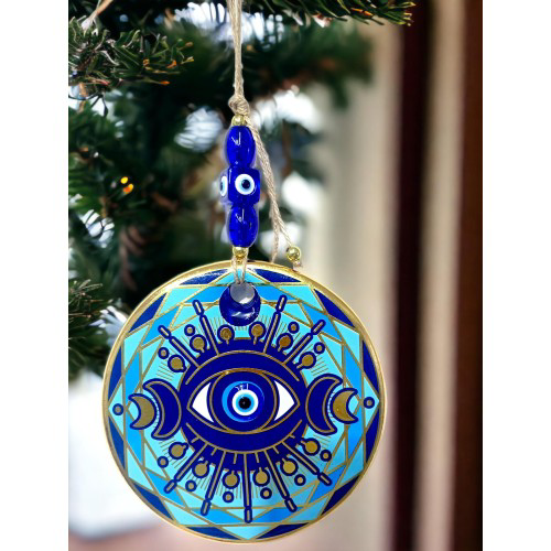 Tek Gözlü Piramit Desenli Nazar Boncuklu Duvar Süsü Cam Duvar Dek