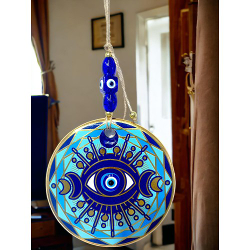 Tek Gözlü Piramit Desenli Nazar Boncuklu Duvar Süsü Cam Duvar Dek