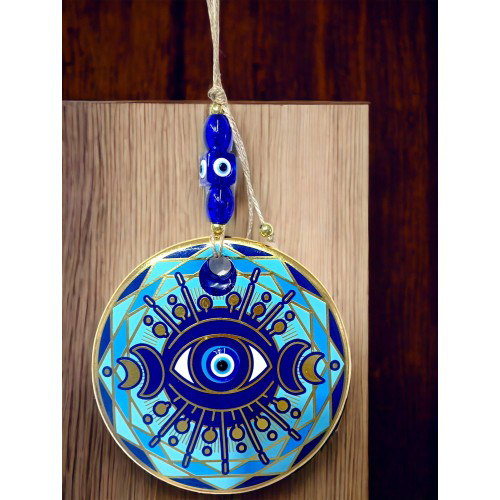 Tek Gözlü Piramit Desenli Nazar Boncuklu Duvar Süsü Cam Duvar Dek