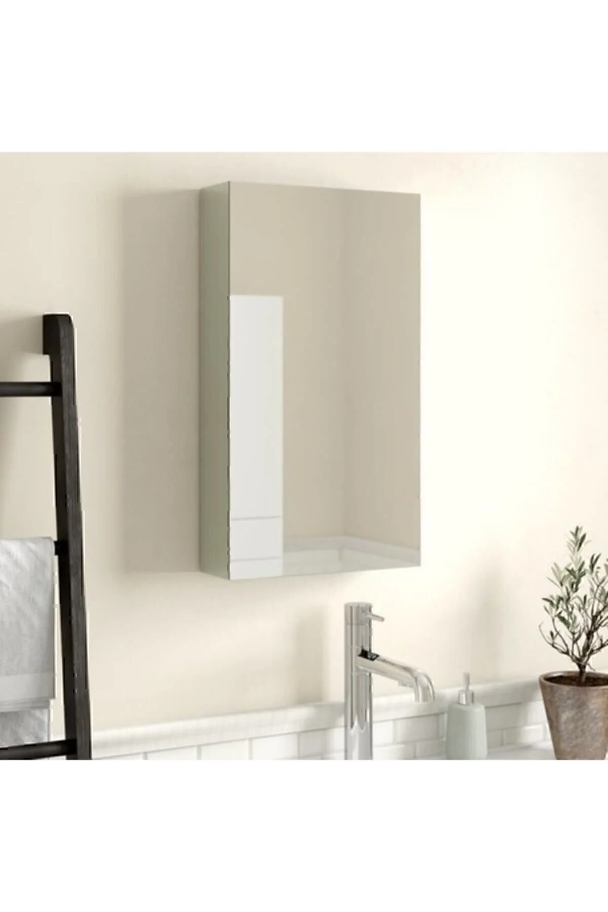 Tek Kapaklı %100 Suntalan Aynalı Banyo Dolabı Üst Modülü Beyaz Suntalam Üst Modül 60x40