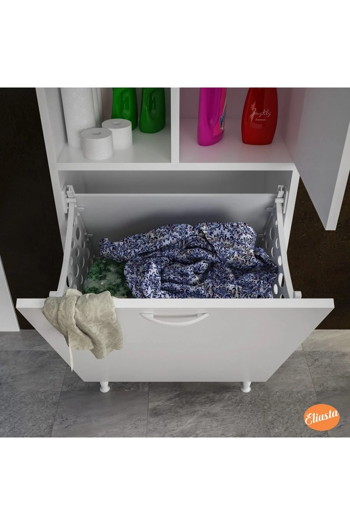 Tek Kapaklı Sepetli Banyo Dolabı
