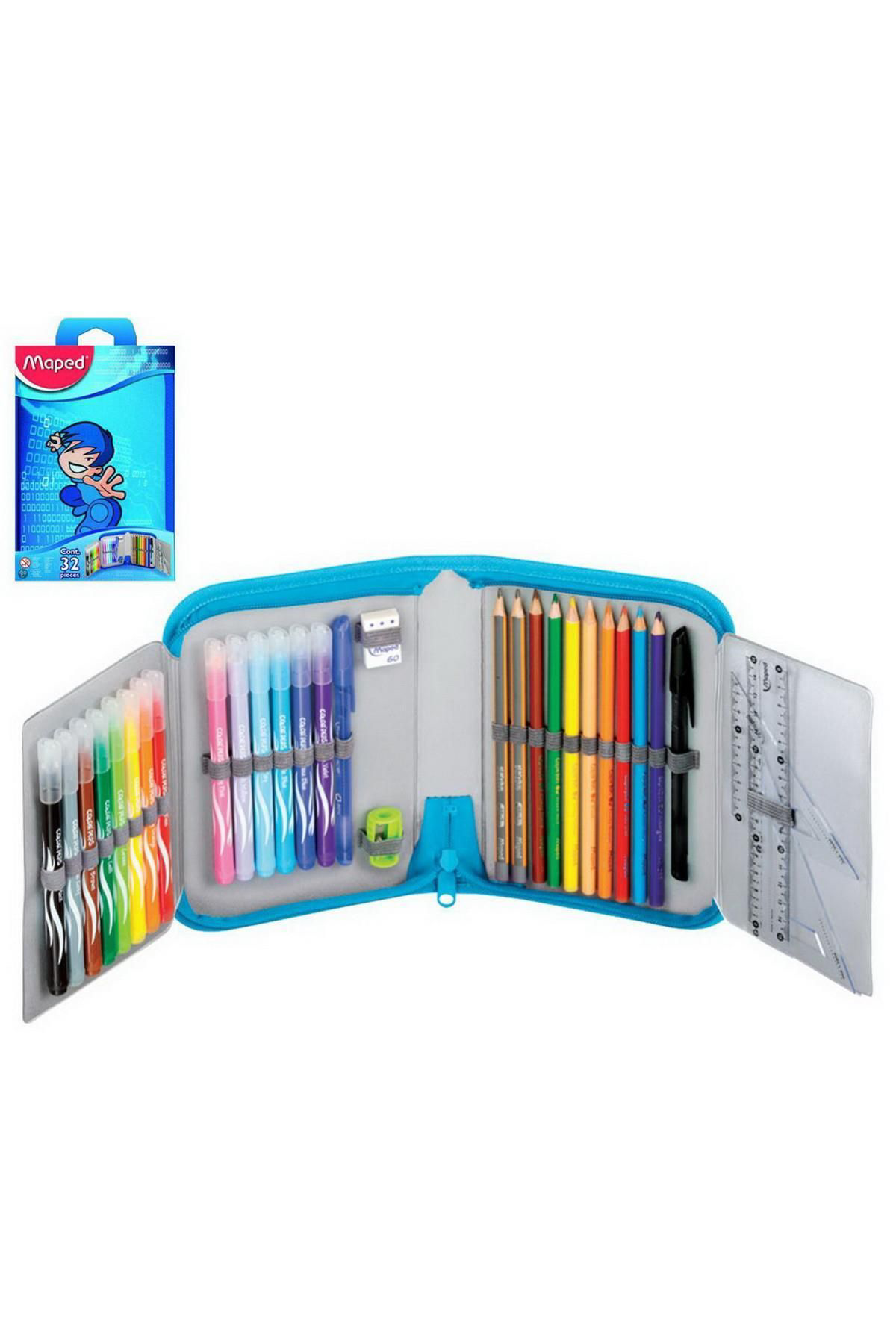 Tek Katlı Mavi 32 Parça Içi Dolu Kalem Kutu 967811