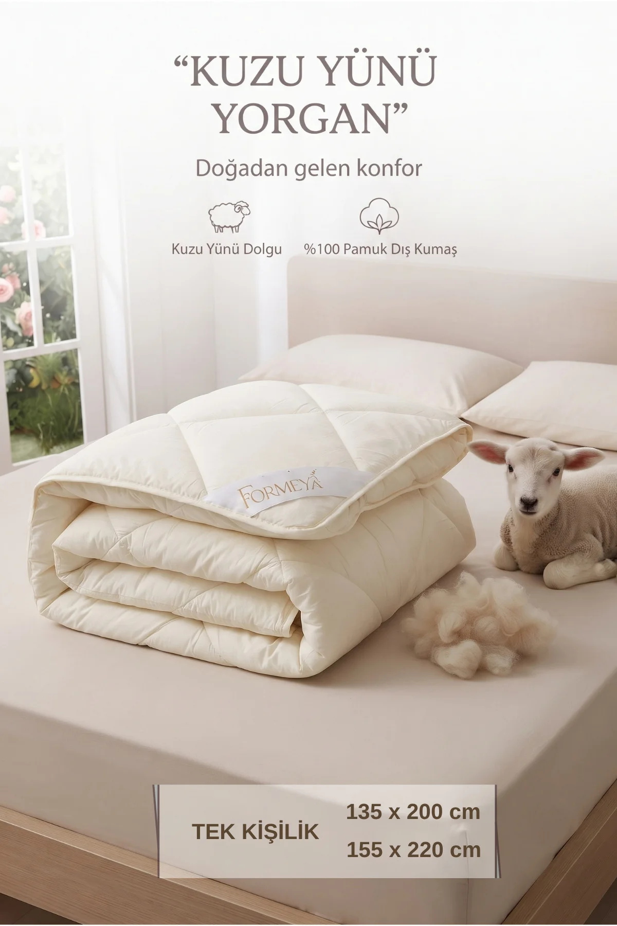 Tek Kişilik %100 Doğal Kuzu Yünü Yorgan Pamuk Kılıflı Kokusuz Terletmez Yıkanabilir Tek Kişilik %100 Doğal Kuzu Yünü Yorgan Pamuk Kılıflı Kokusuz Terletmez Yıkanabilir