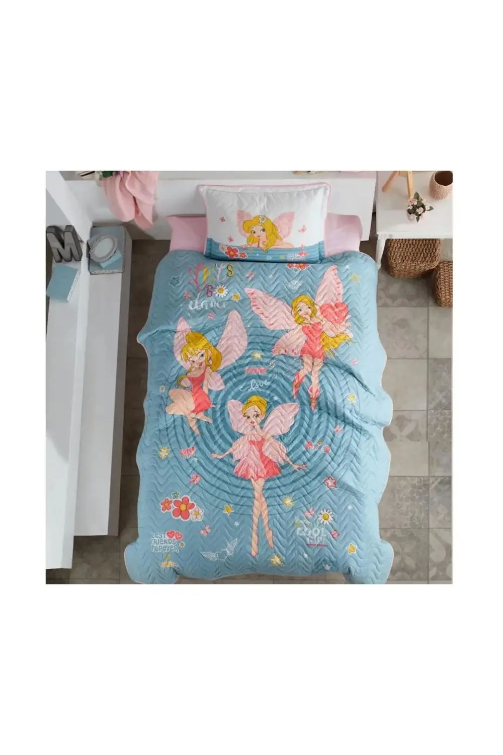 Tek Kişilik %100 Pamuk Yatak Örtüsü Seti Power Girl