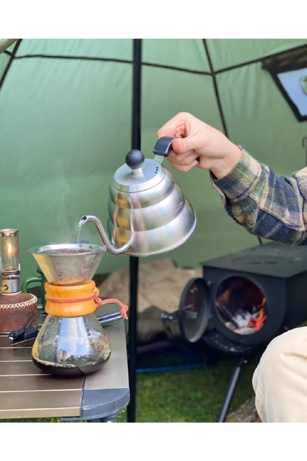 Tek Kişilik Campout Filtre Kahve Demliği Gri Çelik