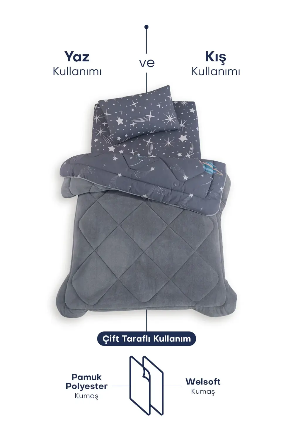 Tek Kişilik Çarşaflı Astronot Desenli Çift Taraflı Wellsoft Uyku