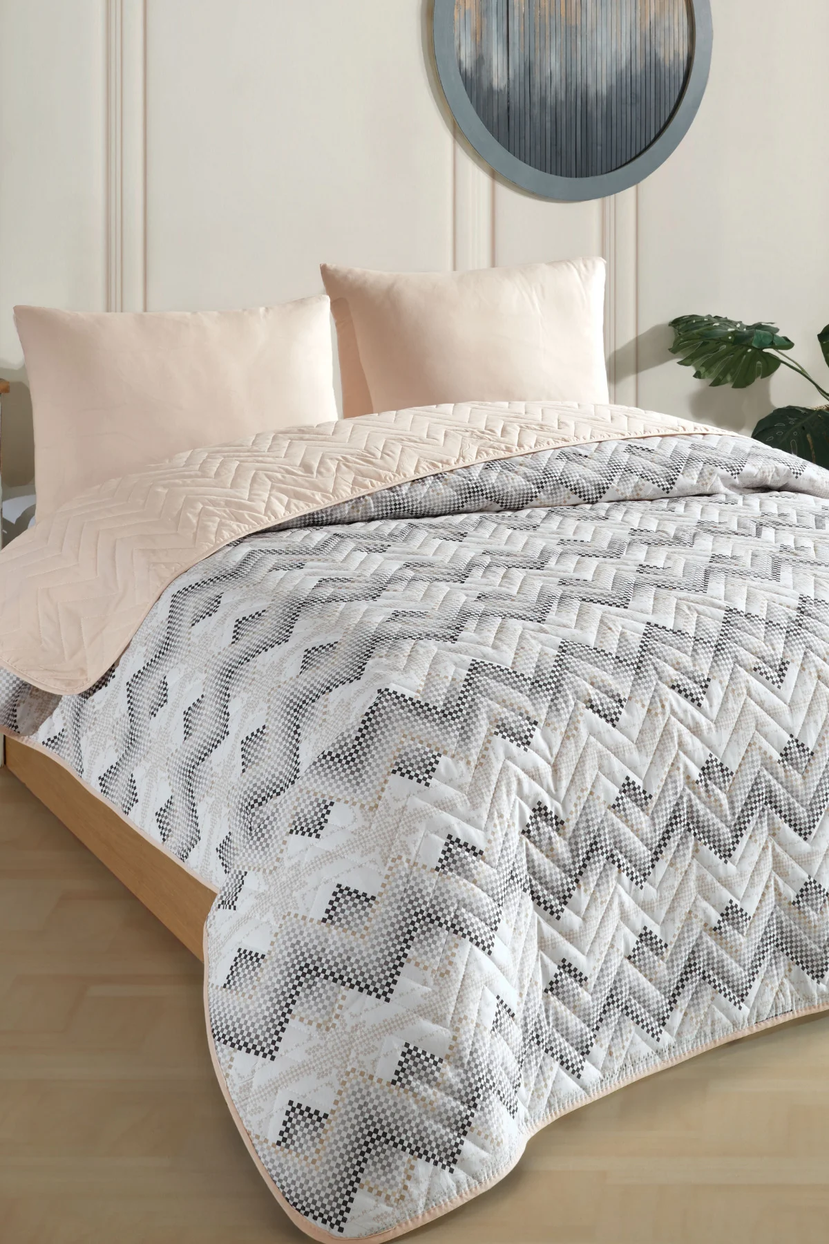 Tek Kişilik Desenli Kapitone Çift Taraflı Renkli Pike Yatak Örtüsü Takımı 160x230 cm (Çarşafsız)