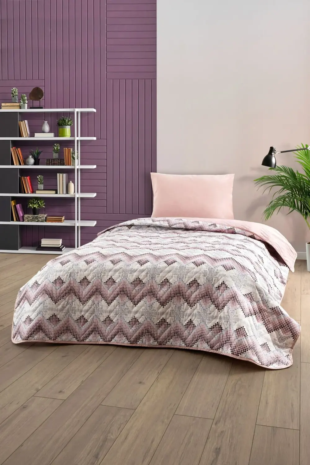 Tek Kişilik Desenli Kapitone Çift Taraflı Renkli Pike Yatak Örtüs