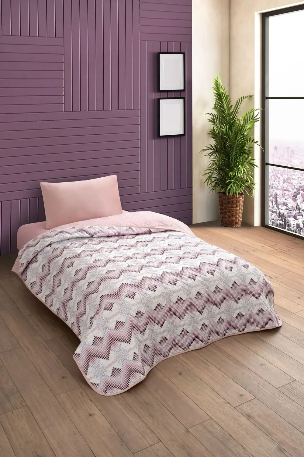 Tek Kişilik Desenli Kapitone Çift Taraflı Renkli Pike Yatak Örtüs