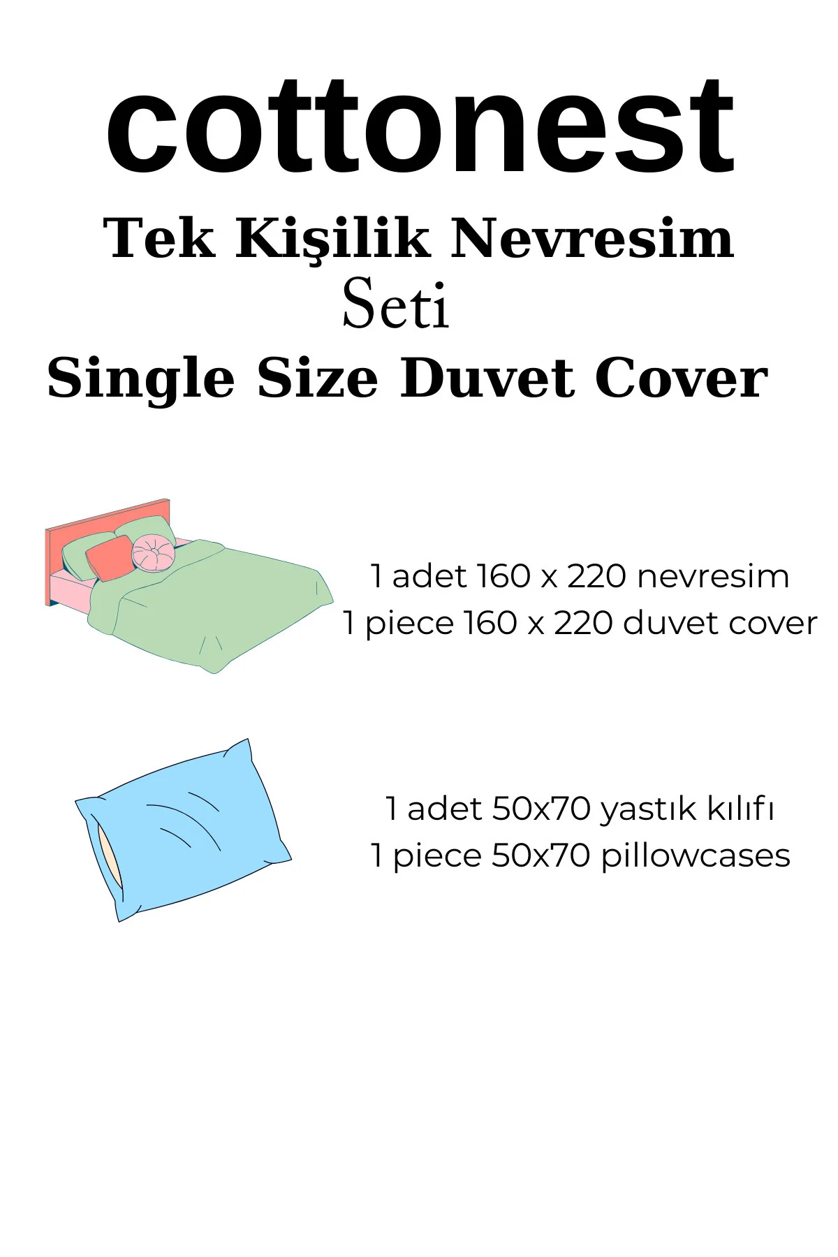 Tek Kişilik Gri Kaktüs Desenli Nevresim Seti