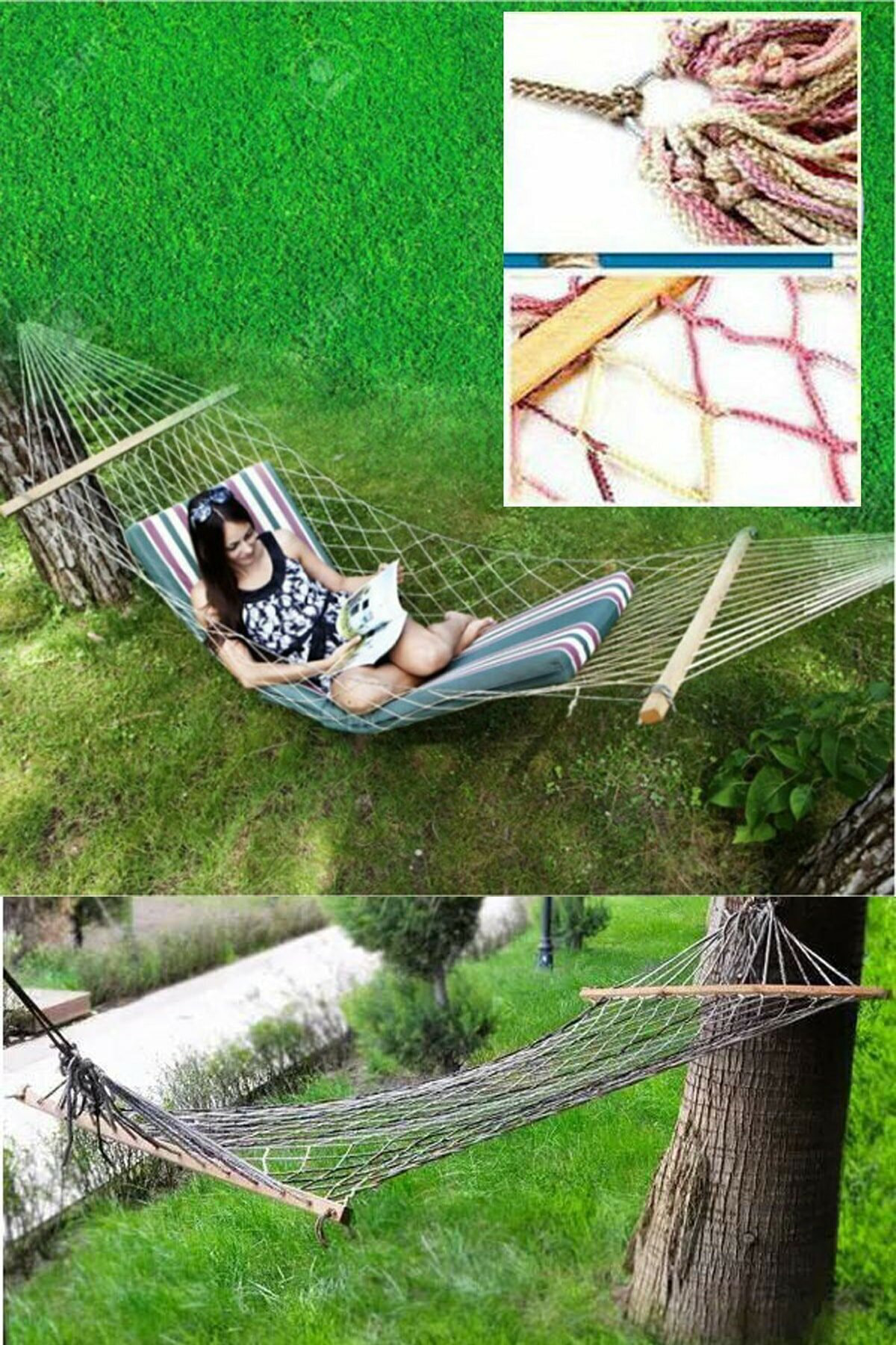 Crude Made Tek Kişilik Hamak, Portatif Fortis Örgü Hamak, Salıncak 90 X 190