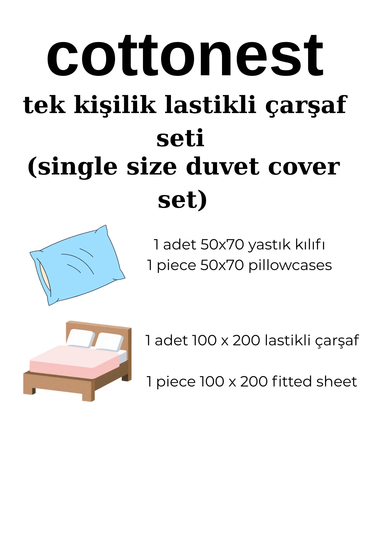Tek Kişilik Lastikli Çarşaf Seti 100x200 cm – 1 Adet Yastık Kılıfı – Yumuşak ve Şık Tasarım