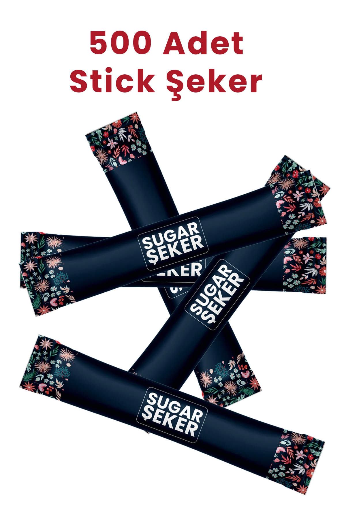 Tek Kullanımlık Stick Şeker 3g 500 Adet Çiçek Desenli Çay Şekeri 