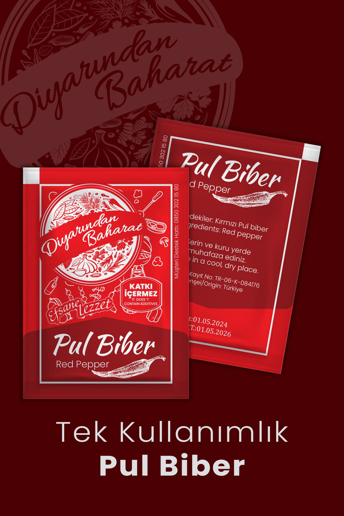 Diyarından Baharat Tek Kullanımlık Pul Biber 1000 Adet (Set Baharati) Pulbiber