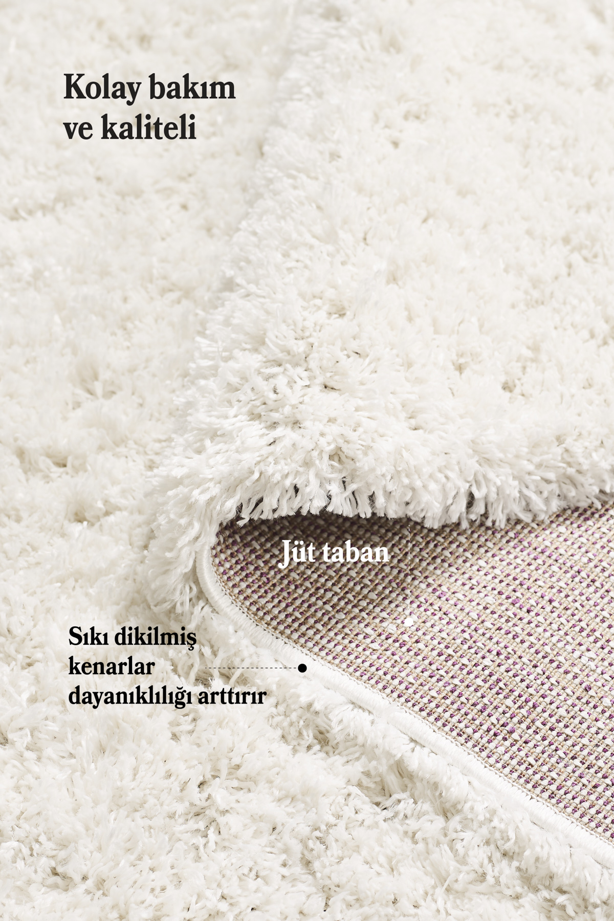 Tek Renk Beyaz Yumuşak Peluş Post Salon Oturma Odası Mutfak Shagg