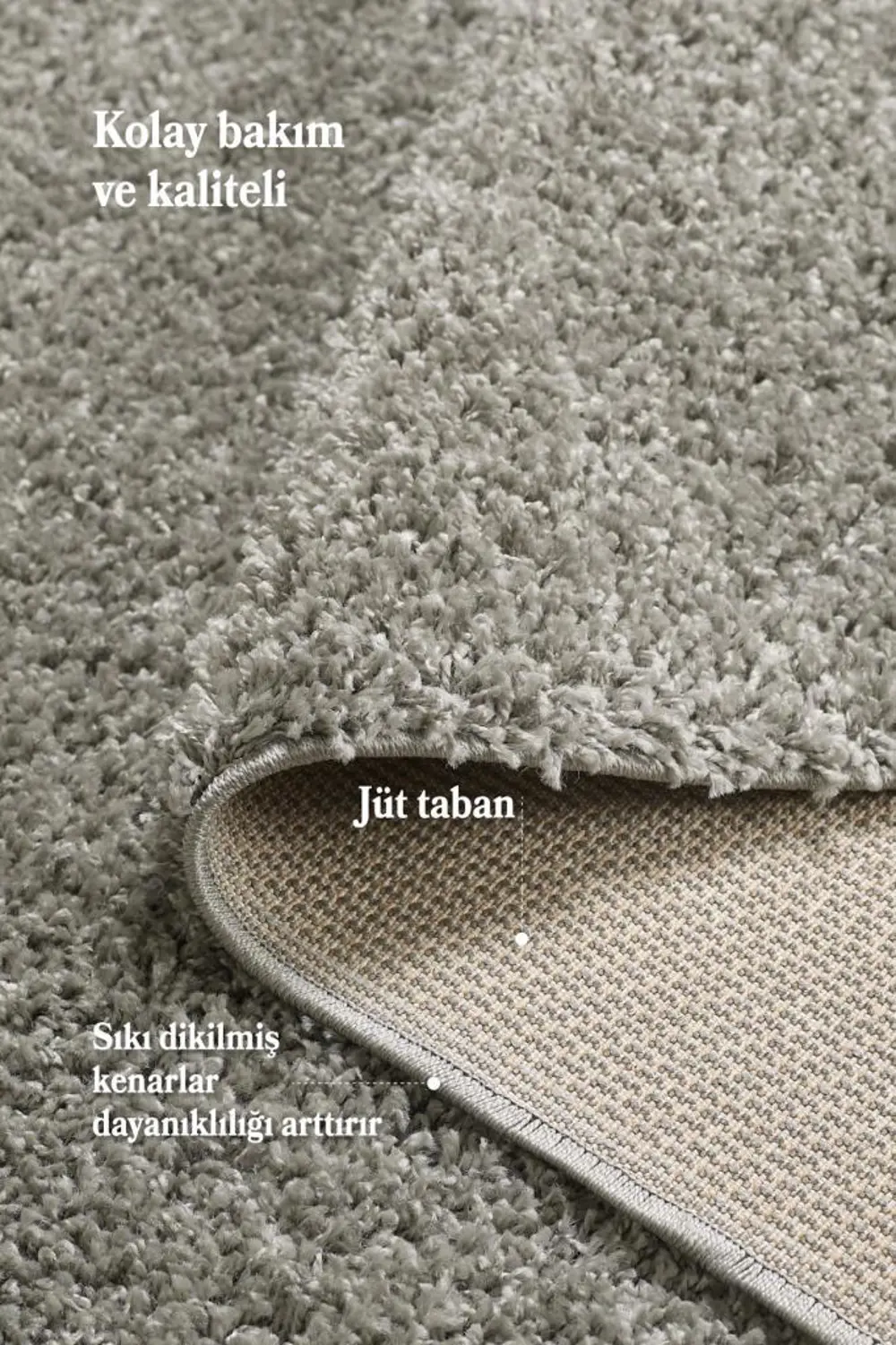 Tek Renk Desensiz Açık Gri Yumuşak Post Peluş Shaggy Halı Salon O