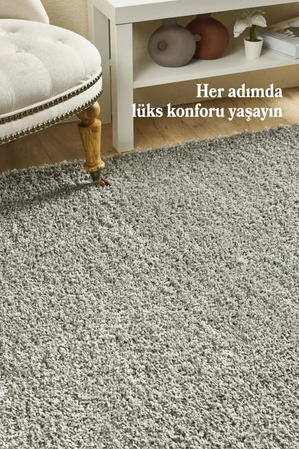 Tek Renk Desensiz Açık Gri Yumuşak Post Peluş Shaggy Halı Salon O
