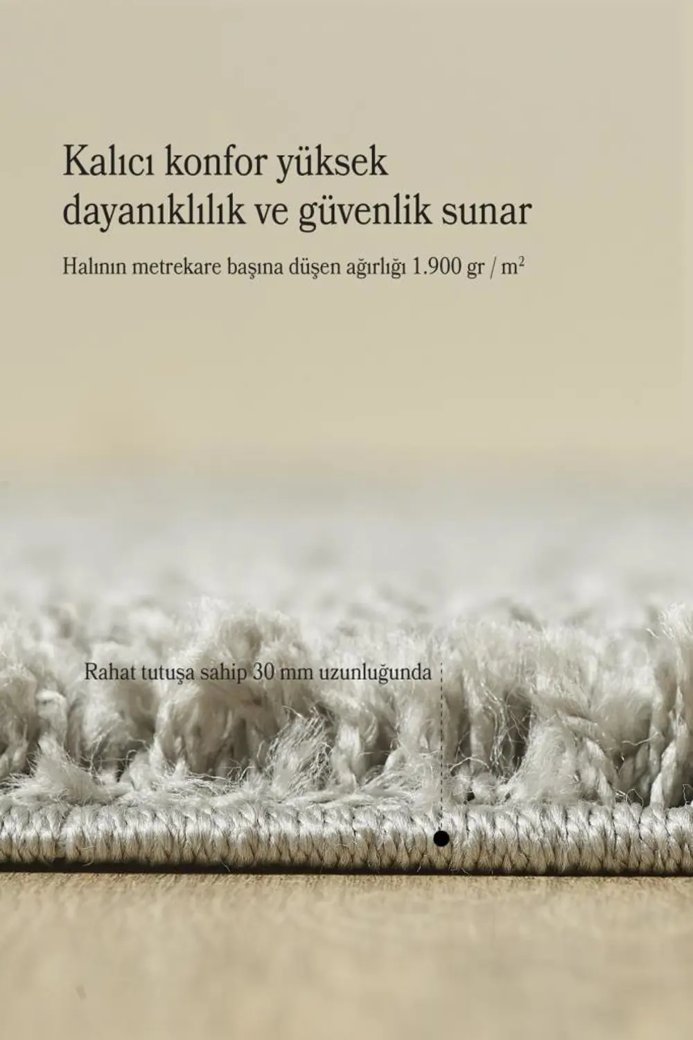 Tek Renk Desensiz Açık Gri Yumuşak Post Peluş Shaggy Halı Salon O