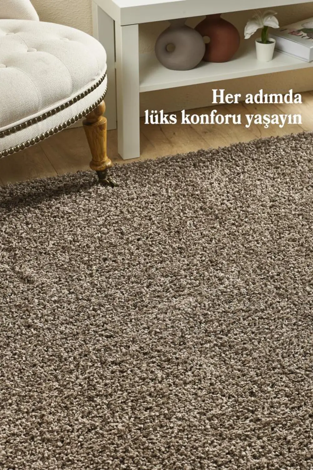 Tek Renk Desensiz Açık Kahve Yumuşak Post Peluş Shaggy Halı Salon