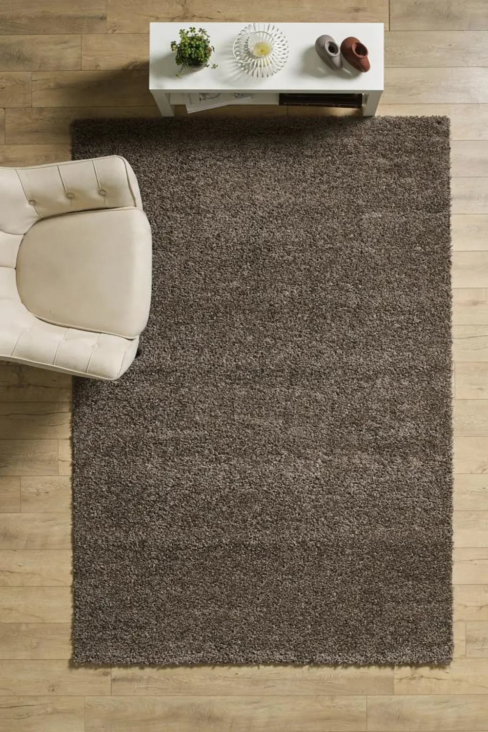 Tek Renk Desensiz Açık Kahve Yumuşak Post Peluş Shaggy Halı Salon