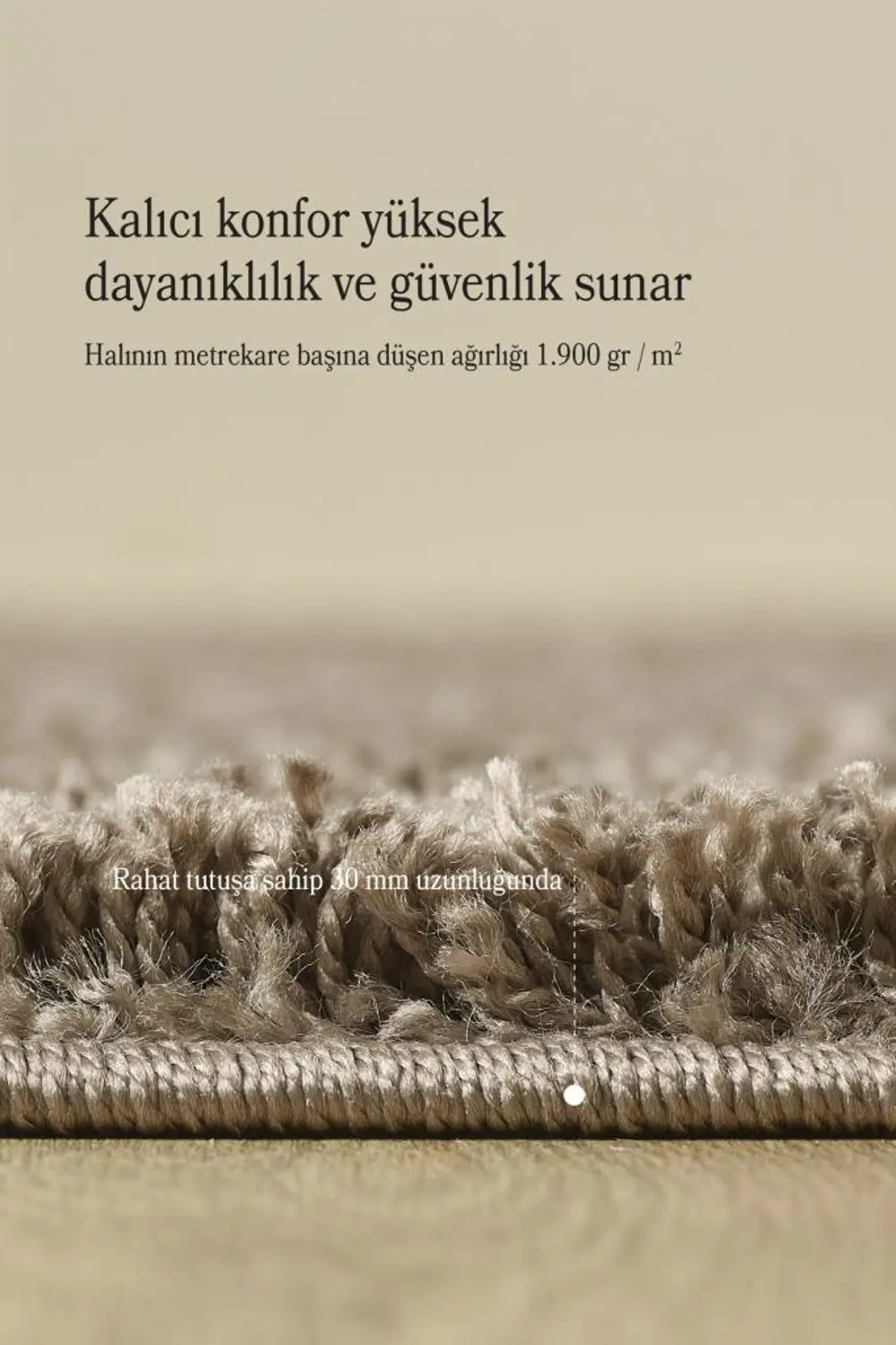 Tek Renk Desensiz Açık Kahve Yumuşak Post Peluş Shaggy Halı Salon