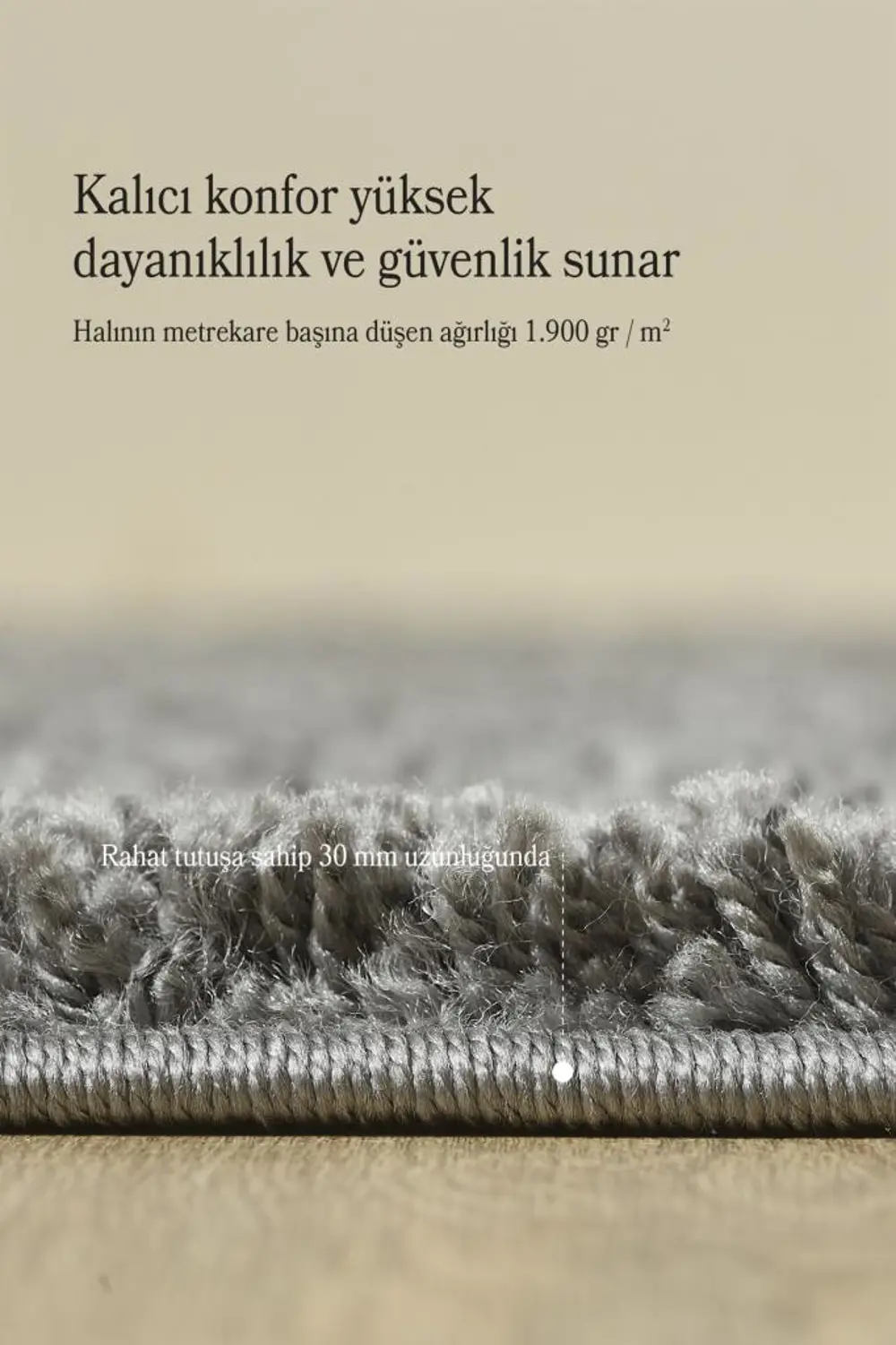 Tek Renk Desensiz Gri Yuvarlak Yumuşak Post Peluş Shaggy Halı Sal