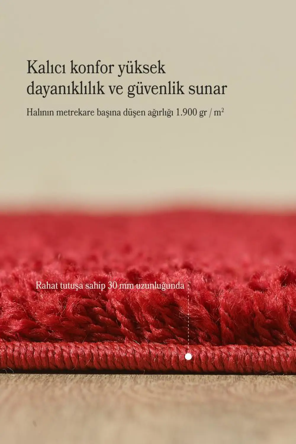 Tek Renk Desensiz Kırmızı Yumuşak Post Peluş Shaggy Halı Salon Ot