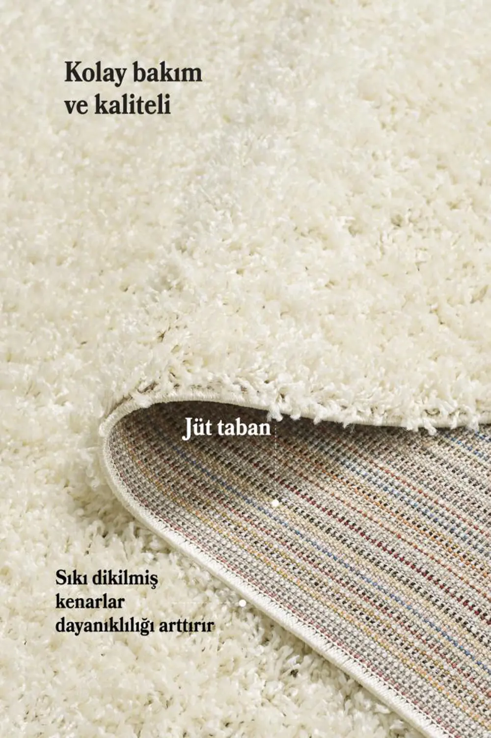 Tek Renk Desensiz Krem Yuvarlak Yumuşak Post Peluş Shaggy Halı Sa