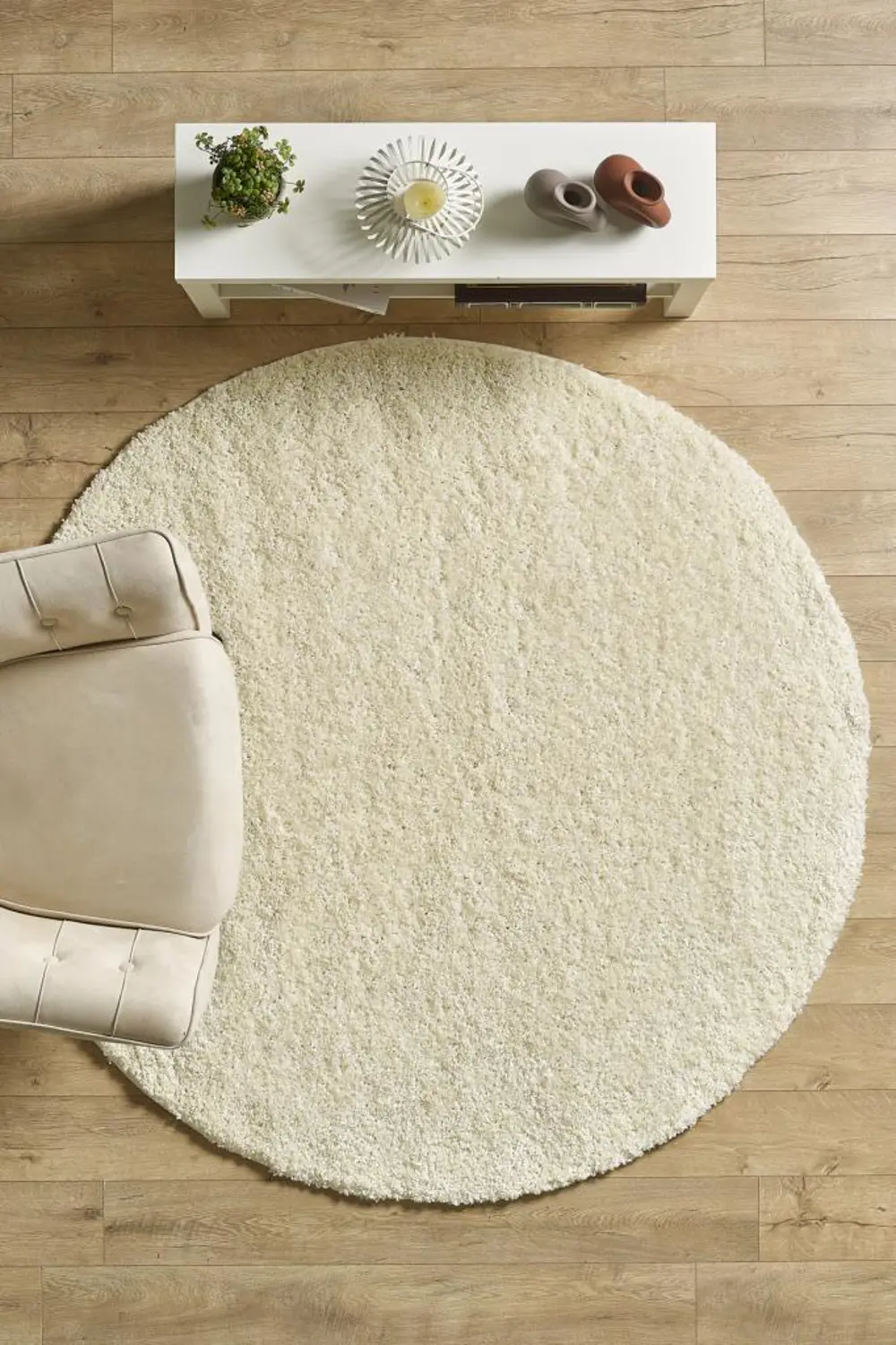Tek Renk Desensiz Krem Yuvarlak Yumuşak Post Peluş Shaggy Halı Sa